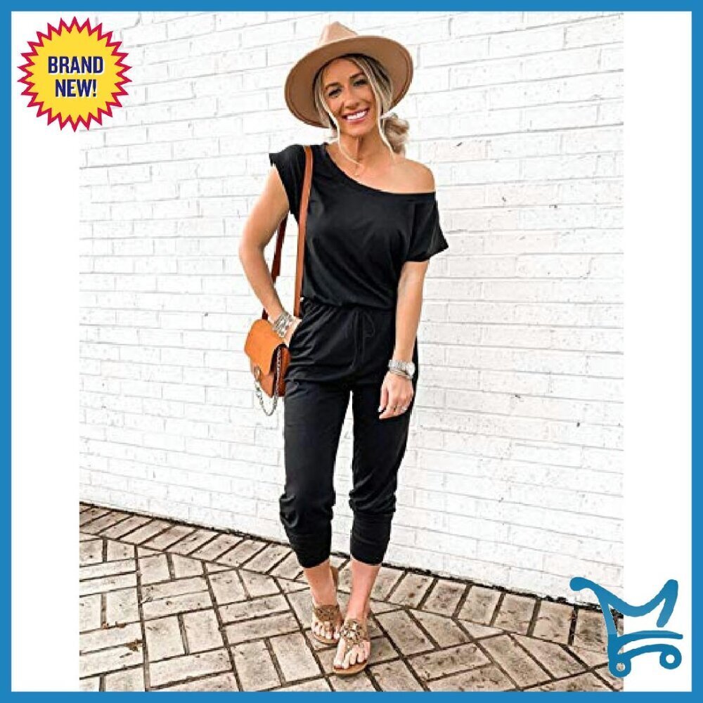 Off Shoulder Jumpsuit Stretchy Soft Fabric Summer Casual Dressy Romper - Picture 3 of 8